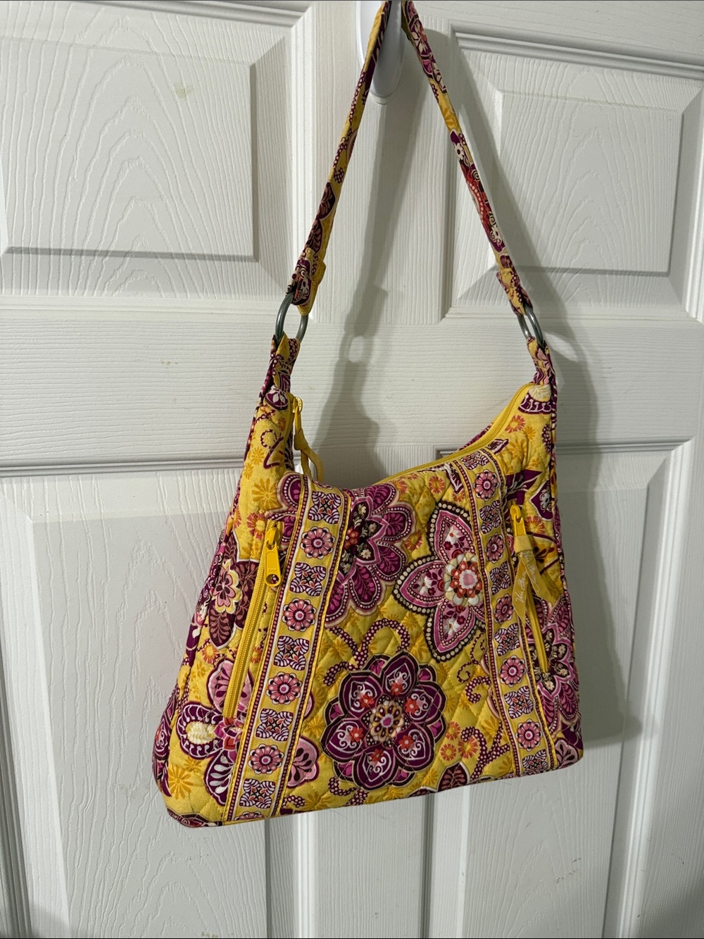 Vera Bradley Yellow Paisley Quilted Shoulder Bag with Pink Accents